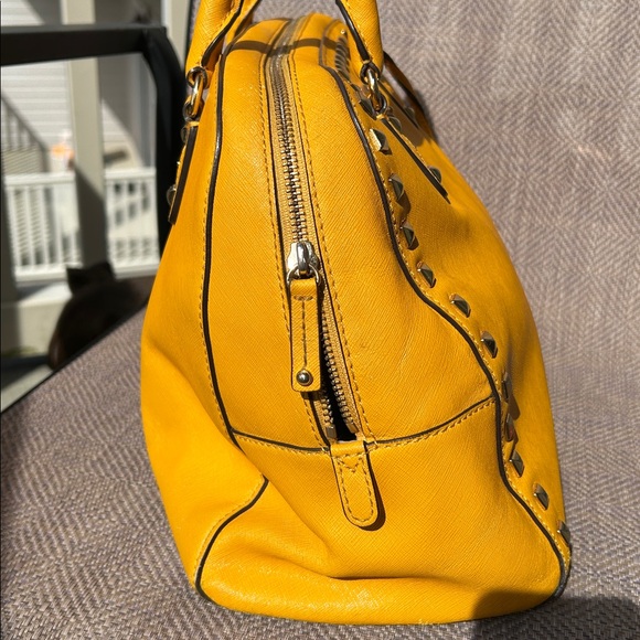 Michael Kors Mustard Yellow Studded Satchel Handbag. - Picture 5 of 15